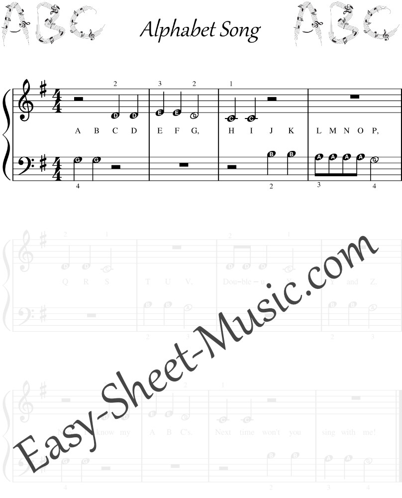 Alphabet Song - Easy Piano Sheet Music With Letter Notes