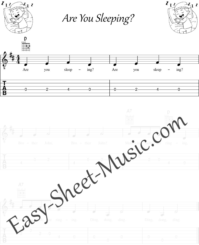 Are You Sleeping - Easy Guitar Sheet Music For Kids With Tabs