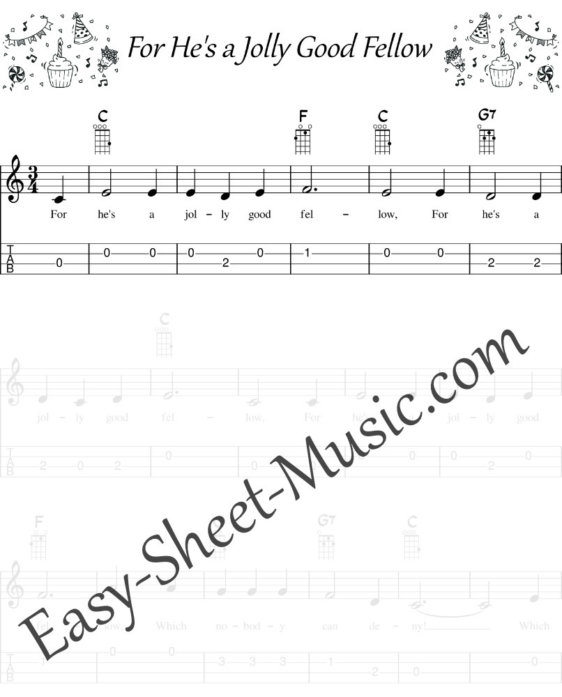For He's a Jolly Good Fellow - Easy Ukulele Sheet Music With Tabs