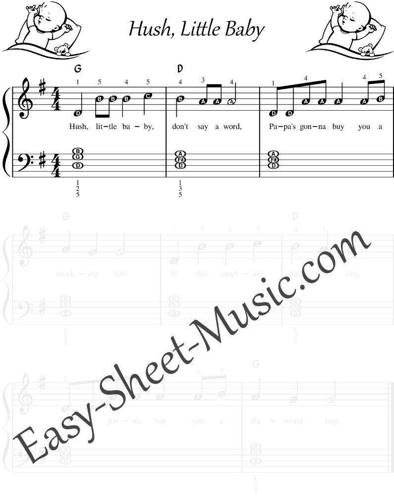 Hush, Little Baby - Easy Piano Sheet Music With Letter Notes