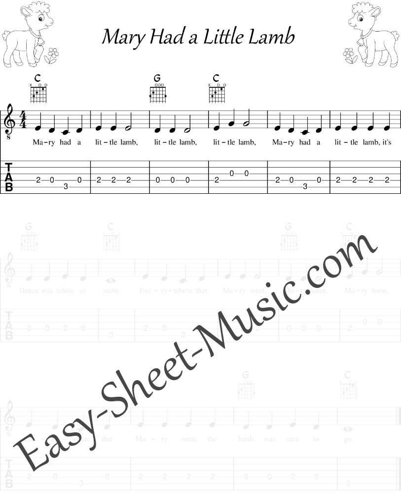 Mary Had a Little Lamb - Easy Guitar Sheet Music With Tabs And Chords