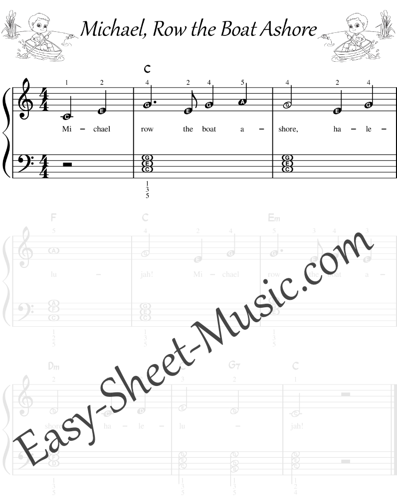 Michael Row the Boat Ashore - Easy Piano Sheet Music For Beginners