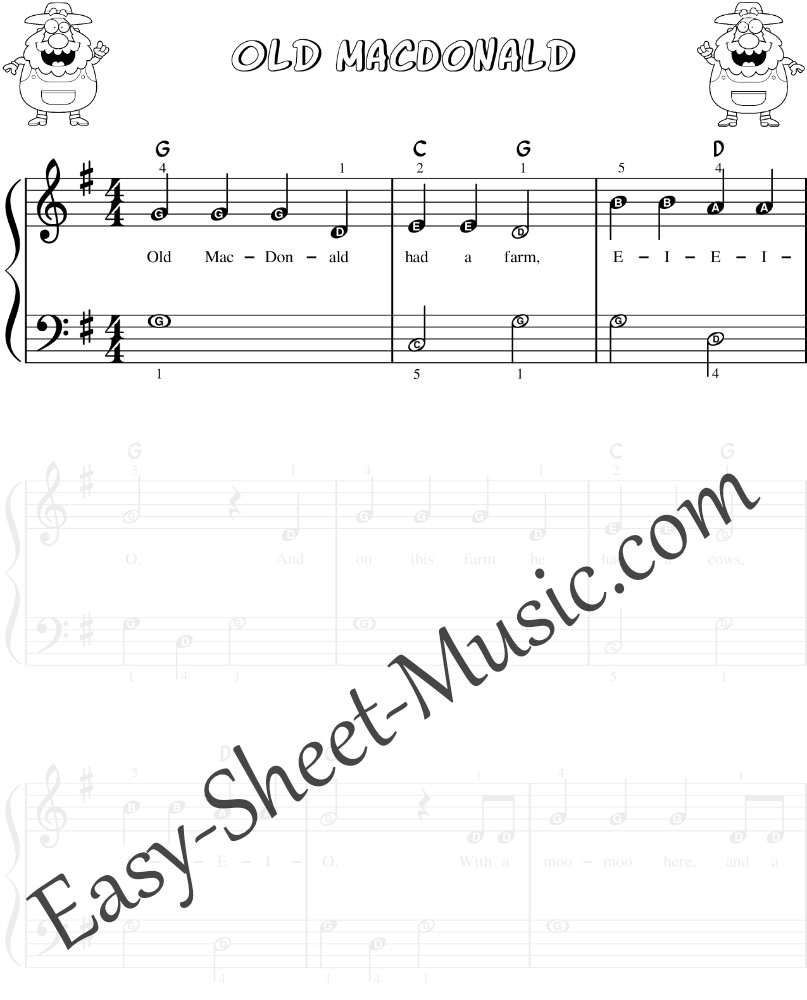Old MacDonald - Easy Piano Sheet Music With Letter Notes