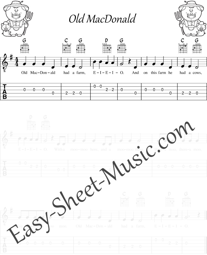 Old MacDonald - Easy Guitar Sheet Music For Beginners With Tabs