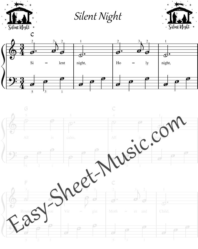 Silent Night - Easy Piano Sheet Music With Letters For Beginners
