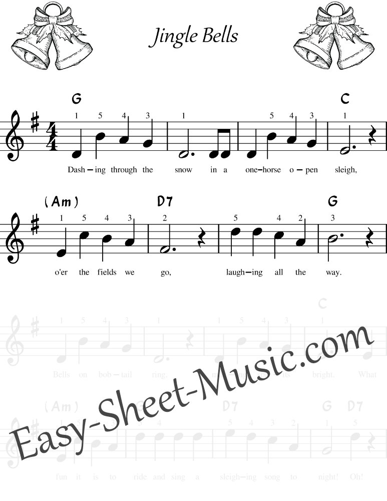 Jingle Bells - Easy Keyboard Sheet Music with Chords & Lyrics