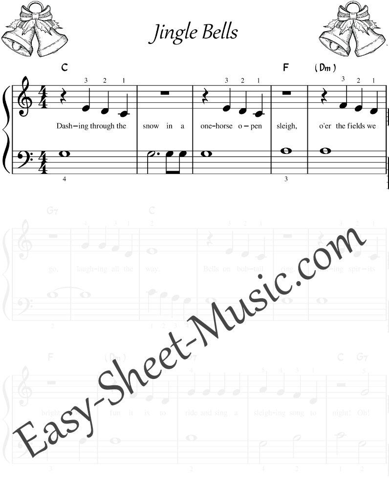 Jingle Bells - Easy Piano with Chords & Lyrics
