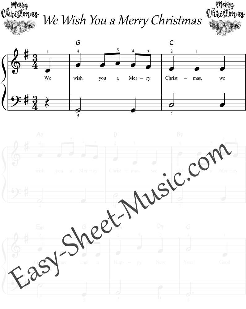 We Wish You a Merry Christmas - Easy Piano Sheet Music with Chords & Lyrics
